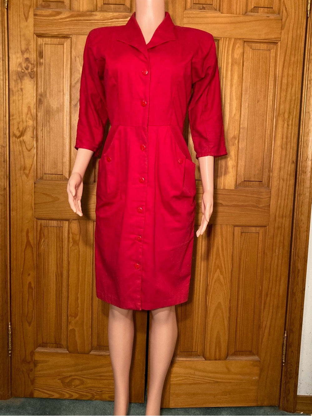 EUC Wild Dress Vintage 80s Midi 3/4 Sleeve Career Red Size 9/10